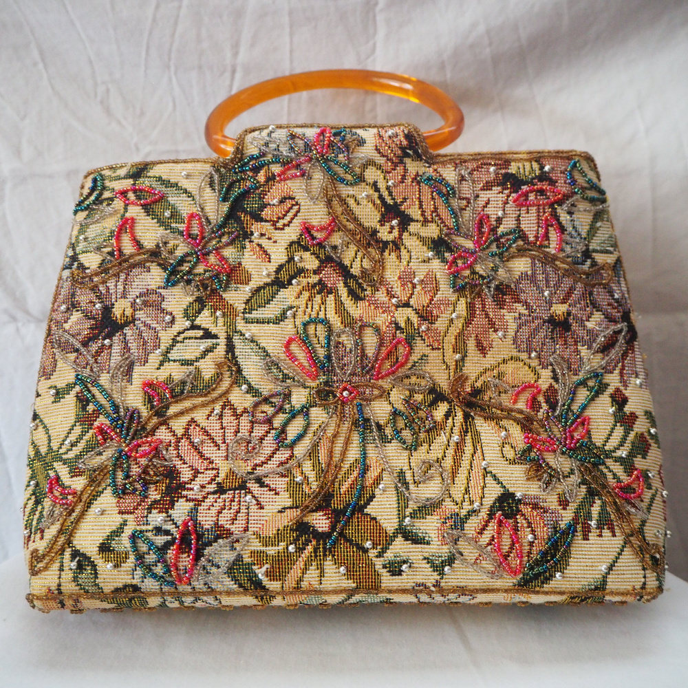 Flower Beaded Small Vintage Handbag - Handmade